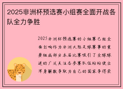 2025非洲杯预选赛小组赛全面开战各队全力争胜